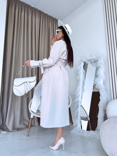 Fabric trench coat "MONA 23168" - LIGHT BEIGE